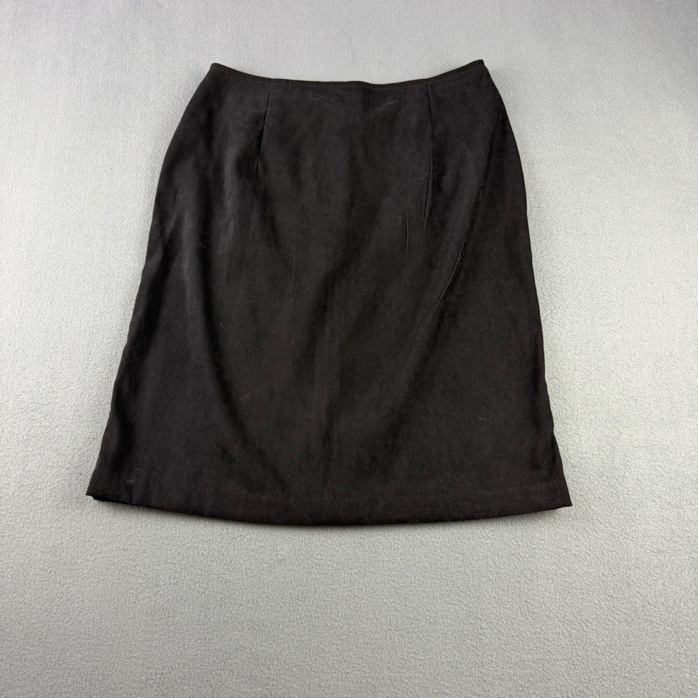 Brett Alixander Black Faux Suede Pencil Skirt Size 8 Lined Back Vent Mini Skirt